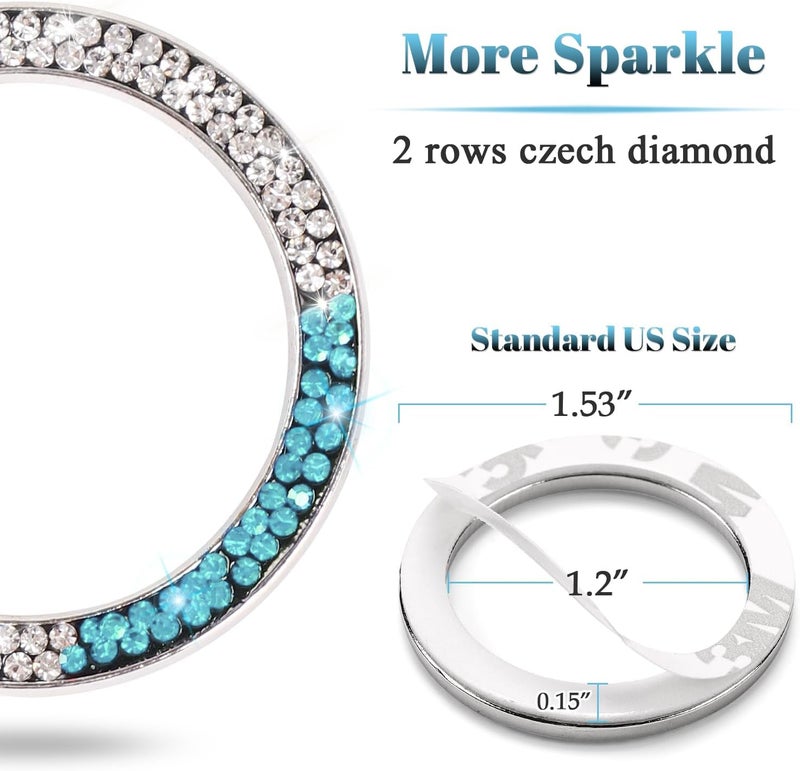 ToBeQueen Teal Bling Push Start Button Cover Emblem Sticker, Crystal Diamond Rhinestone Blue Engine Start Ring Car Decor, White and Teal Bling Car Accessories for Women,Lake Blue - Image 4
